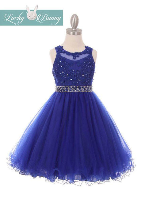 Vestido de niña azul royal con piedras en cintura