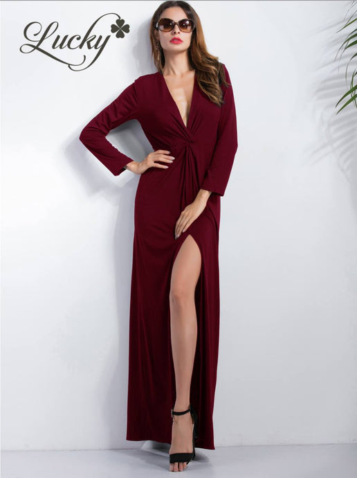 Vestido vino manga larga sencillo