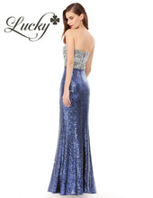 Cargar imagen en el visor de la galería, Vestido de lentejuelas falda azul top plata