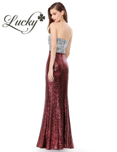 Vestido de lentejuela falda vino y top plata