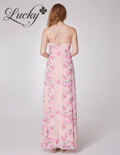 Cargar imagen en el visor de la galería, Vestido rosa con flores strapless