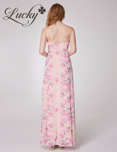 Vestido rosa con flores strapless
