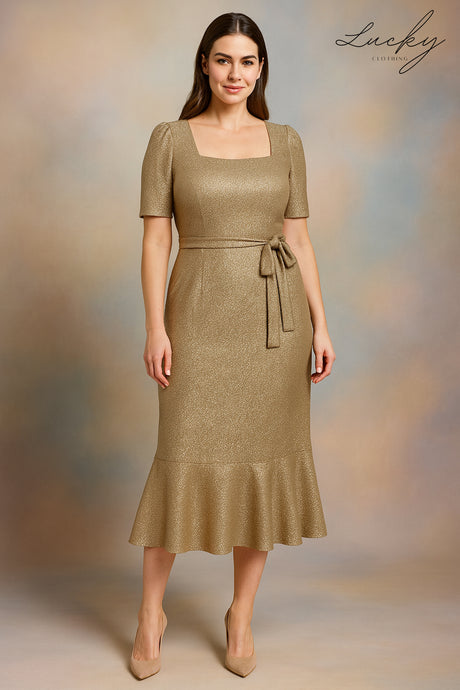 Vestido maxi plus dorado