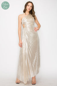 Vestido champagne plisado
