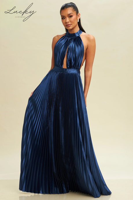 Vestido navy plisado