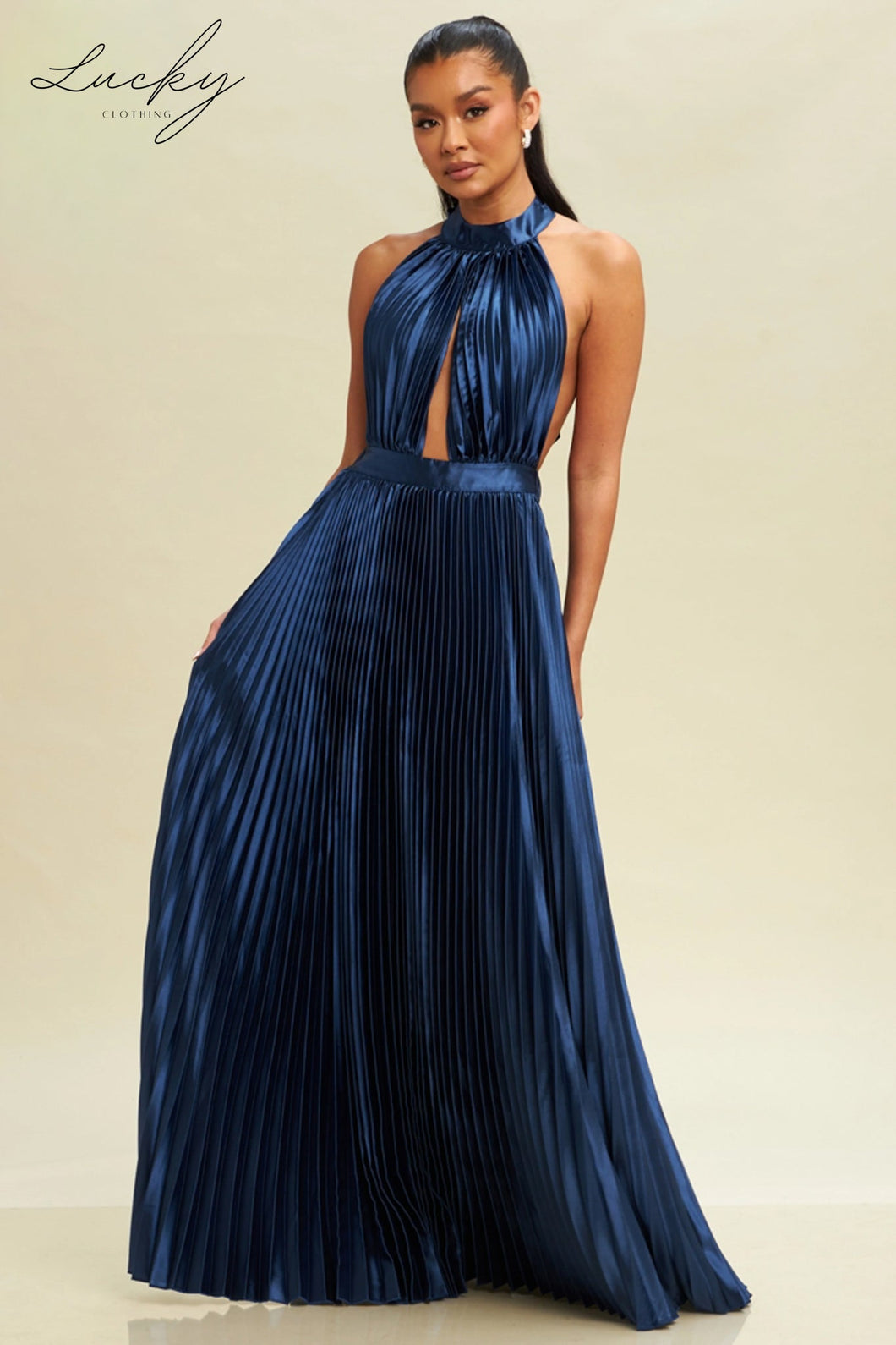 Vestido navy plisado