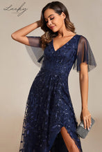 Cargar imagen en el visor de la galería, Vestido azul navy con hojas y mangas