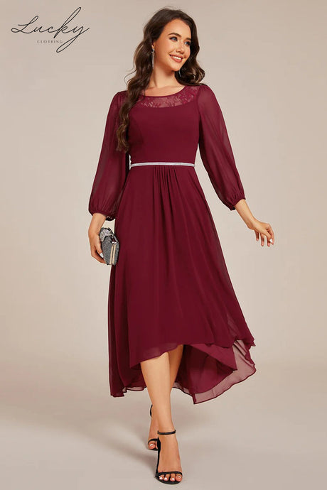 Vestido vino midi manga larga