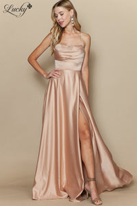 Vestido champagne de satin