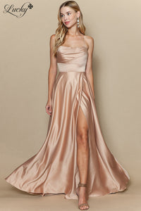 Vestido champagne de satin