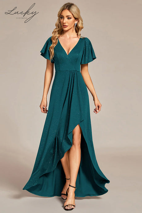 Vestido verde teal asimetrico