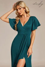 Cargar imagen en el visor de la galería, Vestido verde teal asimetrico