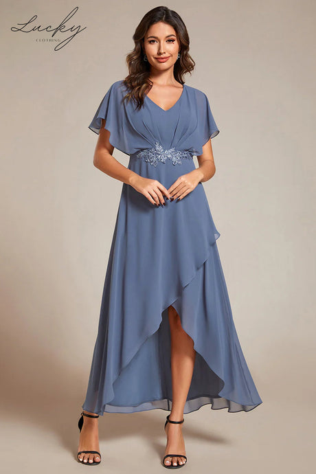 Vestido dusty blue asimetrico