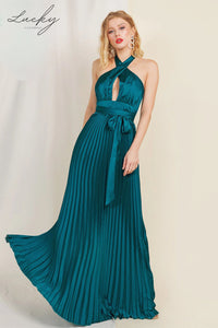Vestido verde teal plisado