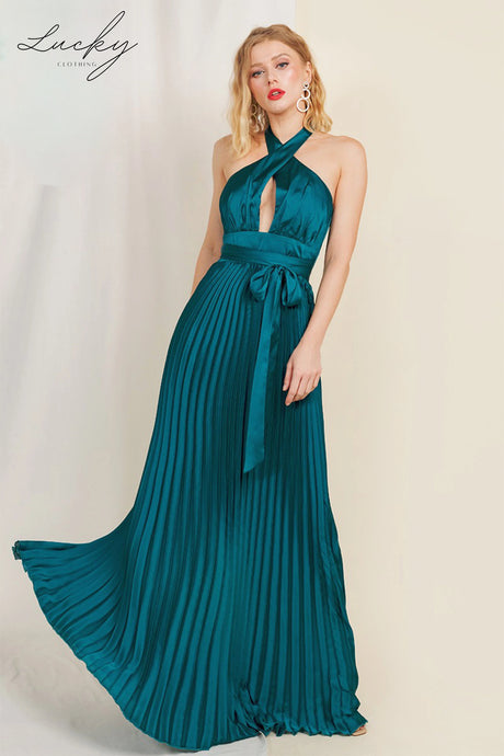 Vestido verde teal plisado