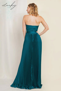 Vestido verde teal plisado