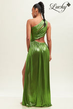 Cargar imagen en el visor de la galería, Vestido verde metalico un hombro