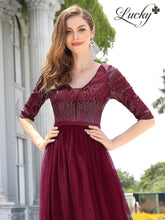 Cargar imagen en el visor de la galería, Vestido vino con lentejuelas y mangas