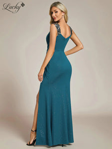 Vestido verde teal con brillos