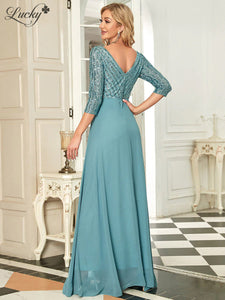 Vestido mint blue con mangas y lentejuelas