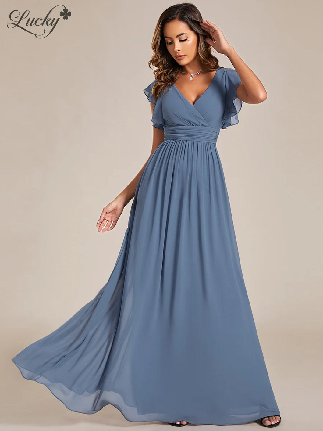 Vestido smoky blue con mangas