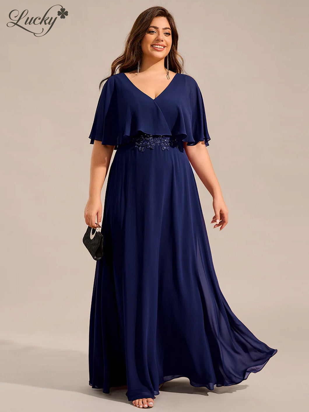 Vestido azul navy plus con mangas