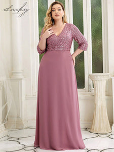 Vestido mauve con manga y lentejuelas