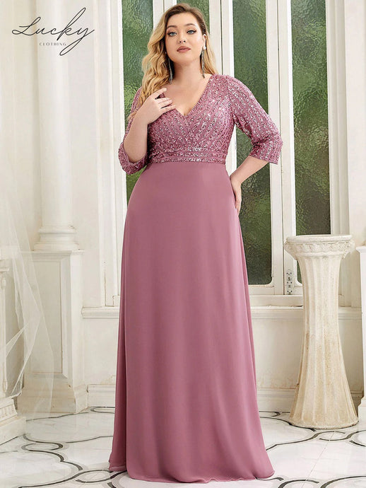 Vestido mauve con manga y lentejuelas