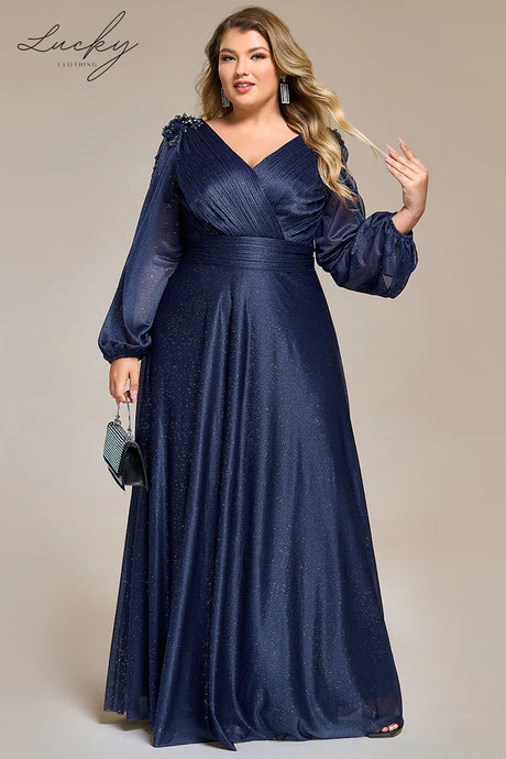 Vestido azul navy plus con manga larga