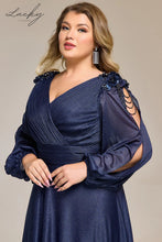 Cargar imagen en el visor de la galería, Vestido azul navy plus con manga larga
