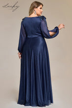 Cargar imagen en el visor de la galería, Vestido azul navy plus con manga larga