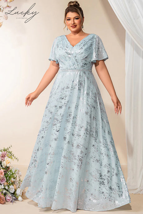 Vestido celeste con detalles plata