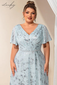 Vestido celeste con detalles plata