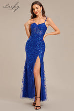 Cargar imagen en el visor de la galería, Vestido azul rey de hojas al cuerpo