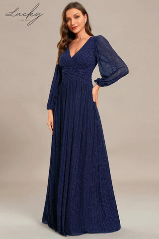 Vestido azul navy plisado con mangas