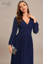 Cargar imagen en el visor de la galería, Vestido azul navy plisado con mangas