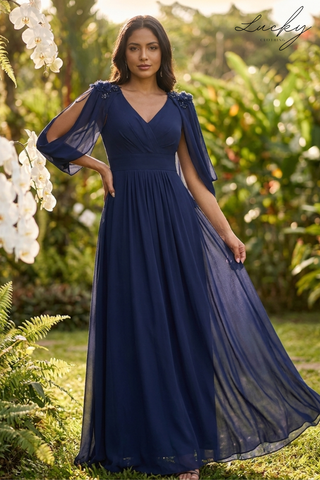 Vestido azul navy con detalles en hombros