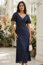 Cargar imagen en el visor de la galería, Vestido midi azul navy