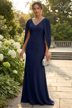 Cargar imagen en el visor de la galería, Vestido azul navy con capa