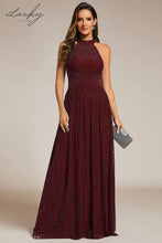 Cargar imagen en el visor de la galería, Vestido vino plisado halter