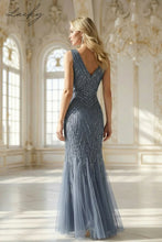 Cargar imagen en el visor de la galería, Vestido dusty blue con diseño de lentejuelas