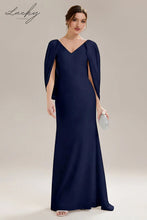 Cargar imagen en el visor de la galería, Vestido azul navy con capa
