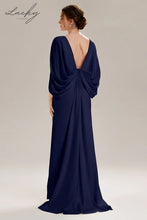 Cargar imagen en el visor de la galería, Vestido azul navy con capa