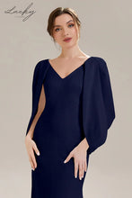 Cargar imagen en el visor de la galería, Vestido azul navy con capa