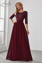 Cargar imagen en el visor de la galería, Vestido vino con mangas y lentejuelas
