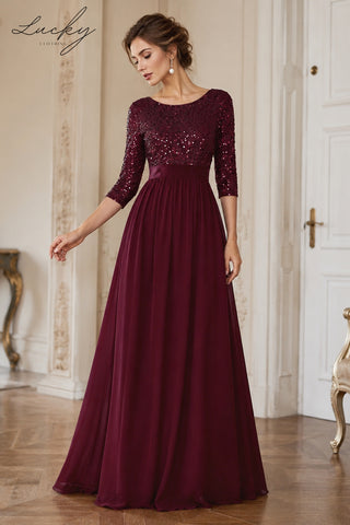 Vestido vino con lentejuelas y mangas