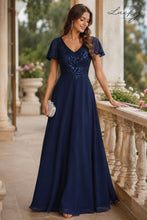 Cargar imagen en el visor de la galería, Vestido azul navy manga corta