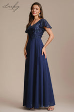 Cargar imagen en el visor de la galería, Vestido azul navy manga corta