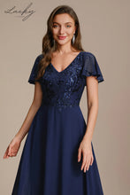 Cargar imagen en el visor de la galería, Vestido azul navy manga corta