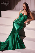 Cargar imagen en el visor de la galería, Vestido verde esmeralda de satin